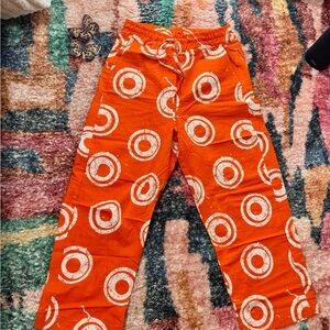 Bold Orange Patterned Women's Straight Leg Pants